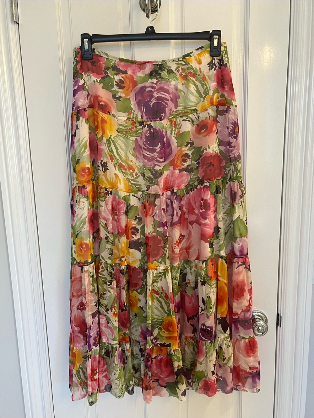 Jones New York Floral Tiered Maxi Skirt - Pink, Purple & Yellow size 10
